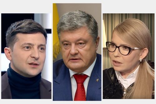 Колаж от снимки на Зеленски, Порошенко, Тимошенко