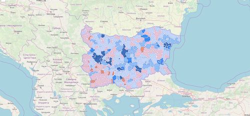 Карта на средните заплати по общини в България за 2017 г.