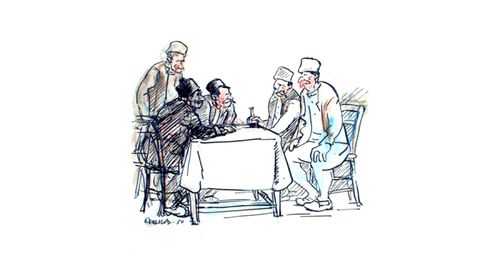 Мъже, събрани около маса